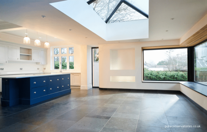 open plan kitchen and conservatory