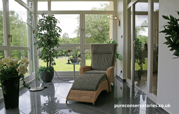 Lounge chair in conservatory